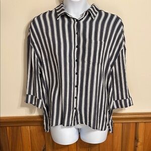 Blue and White Striped Women’s Shirt  Size L